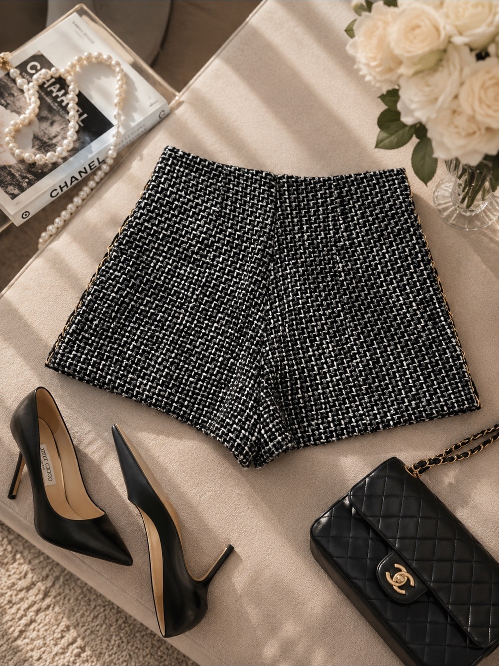 Chain detailed knitted shorts